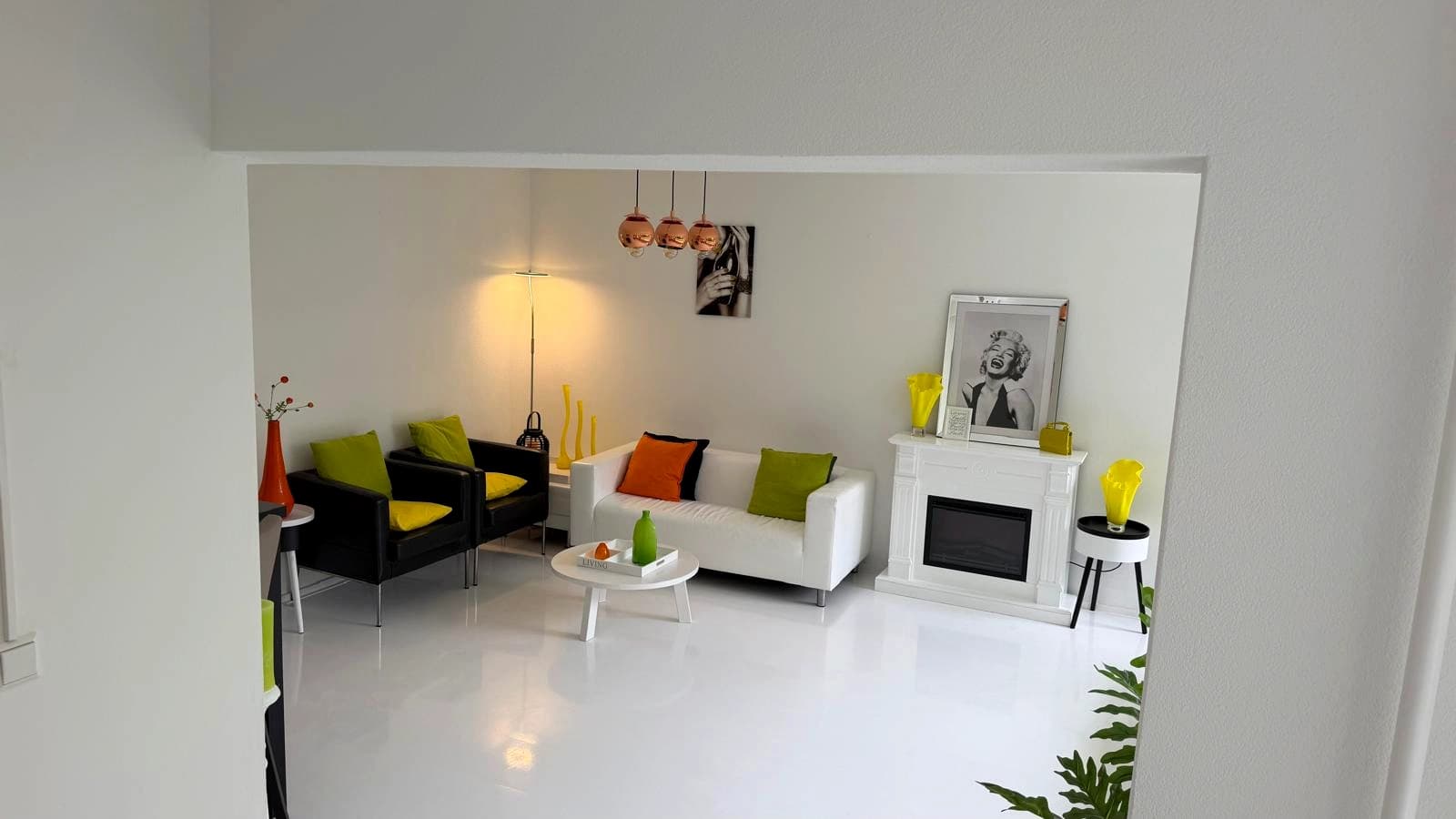 A warm, modern living room in a Brix real estate project